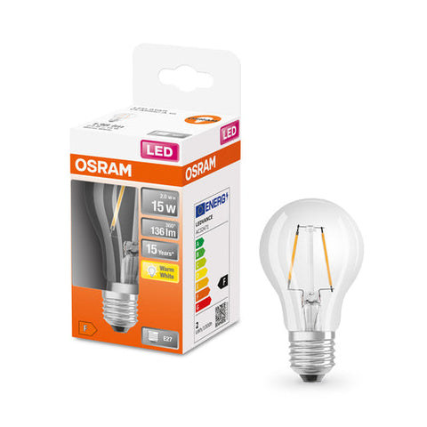OSRAM LED Retrofit Classic A lampada chiara (ex 15W) 1.5W / 2700K bianco caldo E27