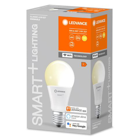 LEDVANCE Wifi SMART+ Lampada LED classica dimmerabile (ex 60W) 9W / 2700K bianco caldo E27