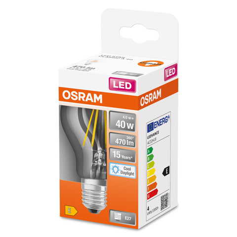 OSRAM LED Retrofit Classic A lampada chiara (ex 40W) 4.5W / 6500K luce bianca fredda E27