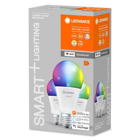 LEDVANCE Wifi SMART+ Lampe LED classique RGBW multicolore (ex 100W) 14W / 2700-6500K E27 3er