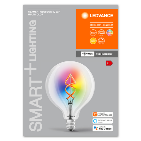 LEDVANCE Wifi SMART+ lampadina LED filamento Globe125 30 RGBW multicolore (ex 60W) 4.5W E27