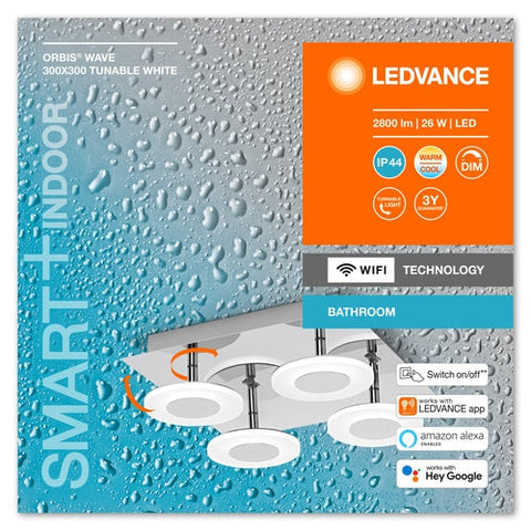 LEDVANCE Wifi SMART+ ORBIS WAVE Plafoniera LED per bagno 30x30cm tunable white 26W / 3000-6500K