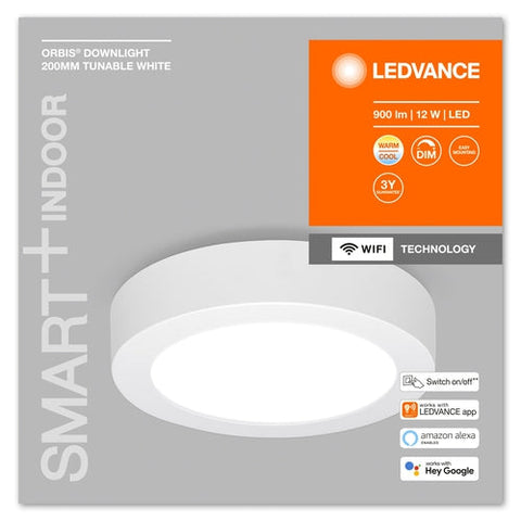 Luminaire LEDVANCE : pour plafonds, SMART SURFACE DOWNLIGHT TW / 12 W, 220…240 V, angle de diffusion : 110, Tunable White, 3000…6500 K, matériau du boîtier : aluminium, IP20