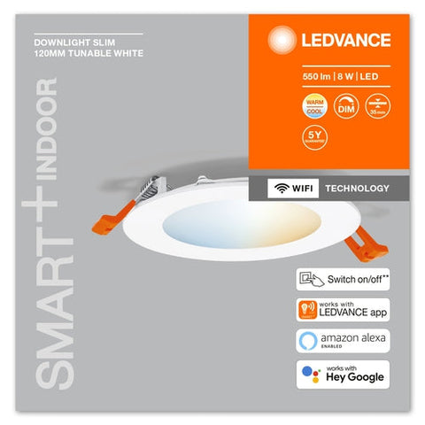 Luminaire LEDVANCE : pour plafonds, SMART RECESS SLIM DOWNLIGHT TW / 8 W, 220...240 V, angle de rayonnement : 110, Tunable White, 3000...6500 K, matériau du boîtier : plastique, IP20