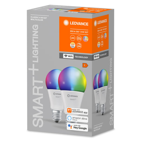 Lampe LEDVANCE Wifi SMART+ RGBW multicolore (ex 60W) 9W /2700-6500K E27 2er