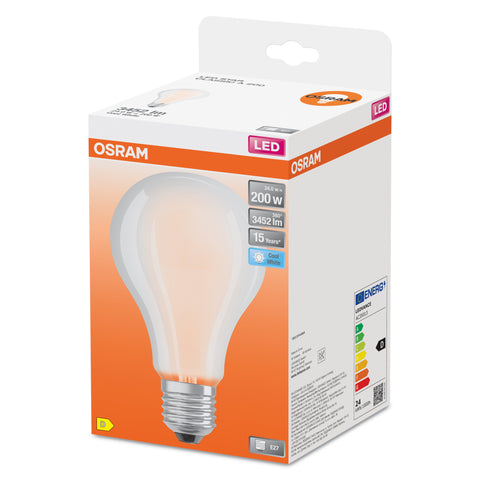 Lampada LED OSRAM | Attacco: E27 | Bianco Freddo | 4000 K | 24 W | Sostituzione per lampadina da 200 W | opaco | LED STAR CLASSIC A [classe di efficienza energetica D]