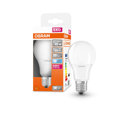 Lampe LED OSRAM Star+ basse tension pour culot E27, aspect mat, blanc froid (4000K), 600 lumens, remplacement des lampes conventionnelles 45W, non dimmable, pack de 1