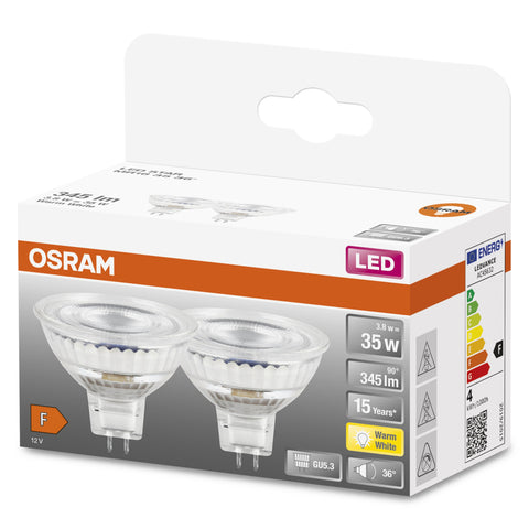 Lampada LED OSRAM Star Reflector per attacco GU5.3, vetro trasparente, bianco caldo (2700K), 345 lumen, sostituzione delle tradizionali lampade da 35W, non dimmerabile, confezione da 2