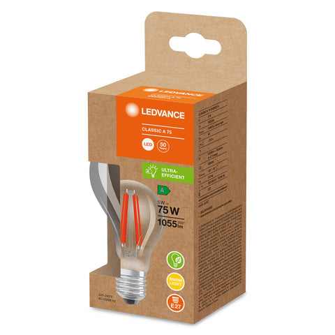 Lampe LED classe d'efficacité énergétique A filament classique clair, 5W/3000K, E27