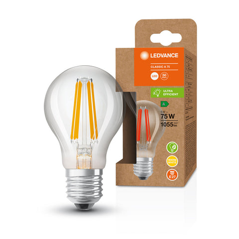 Lampe LED classe d'efficacité énergétique A filament classique clair, 5W/3000K, E27