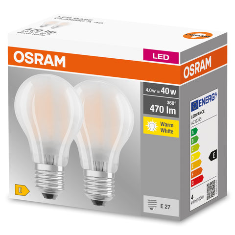 Lampada LED OSRAM, attacco: E27, bianco caldo, 2700 K, 4 W, ricambio per lampadina da 40 W, smerigliata, LED BASE CLASSIC A